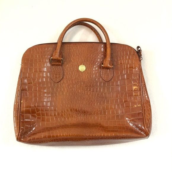 Wathne Medallion Brown Embossed Leather Handbag - Picture 2 of 7